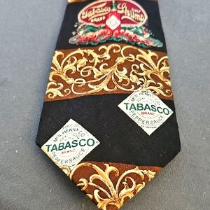 Tabasco Men's Tie with Black and Gold‎ Accents.100% Silk. Hand Made